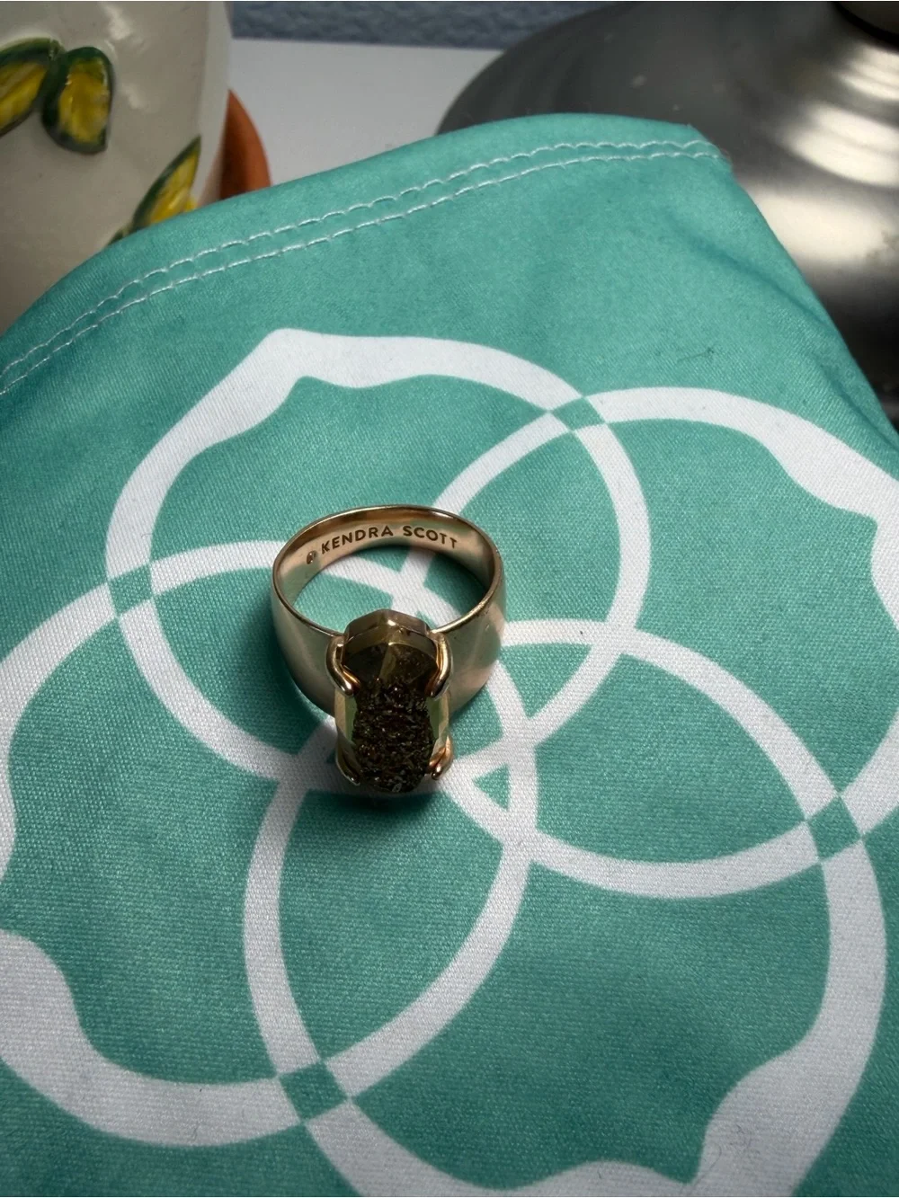 Kendra Scott Harrison Cocktail Ring - Gold Drusy / Druzy - Size 6